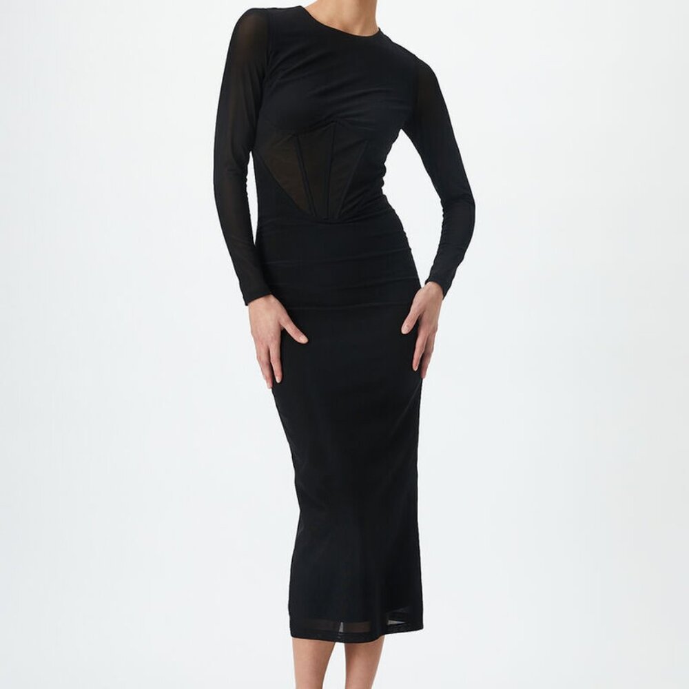 Bardot Mesh Corset Style Midi Dress - Size Small